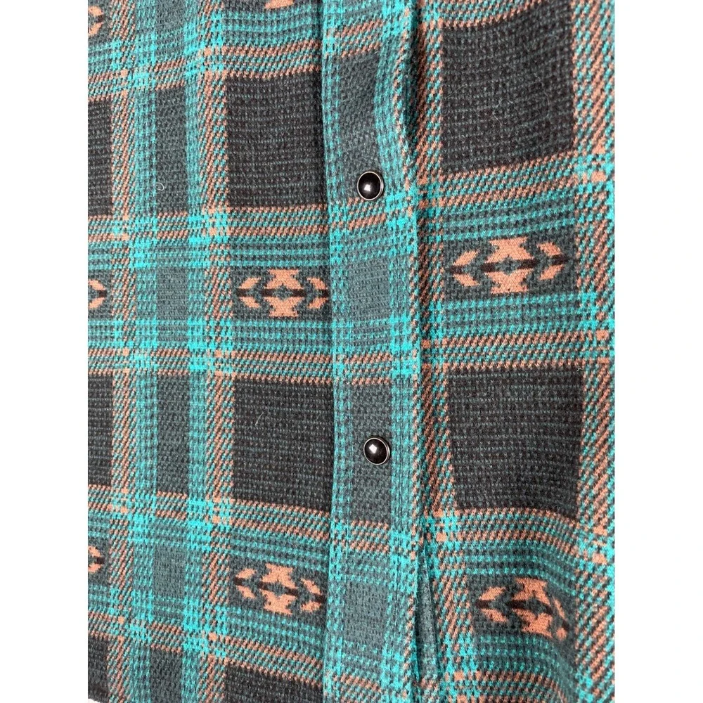 Wrangler Retro Mens Plaid Green Orange Western Snap‎ Front Long Sleeve Shirt XXL